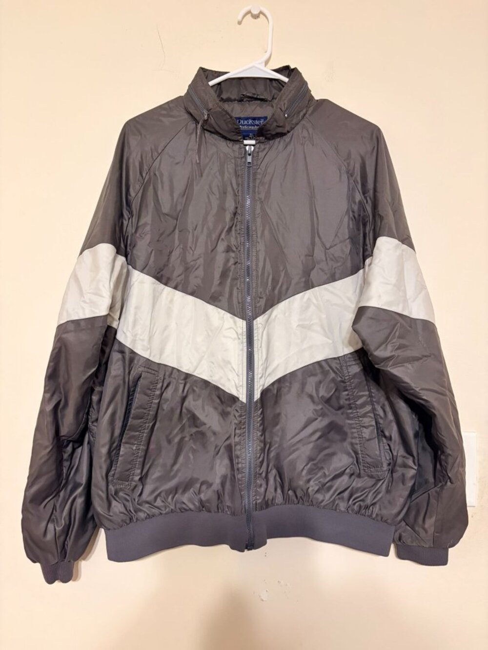 VTG Vintage 1980's Men's Duckster 532 Gray/White Full‎ Zip Windbreaker Jacket XL